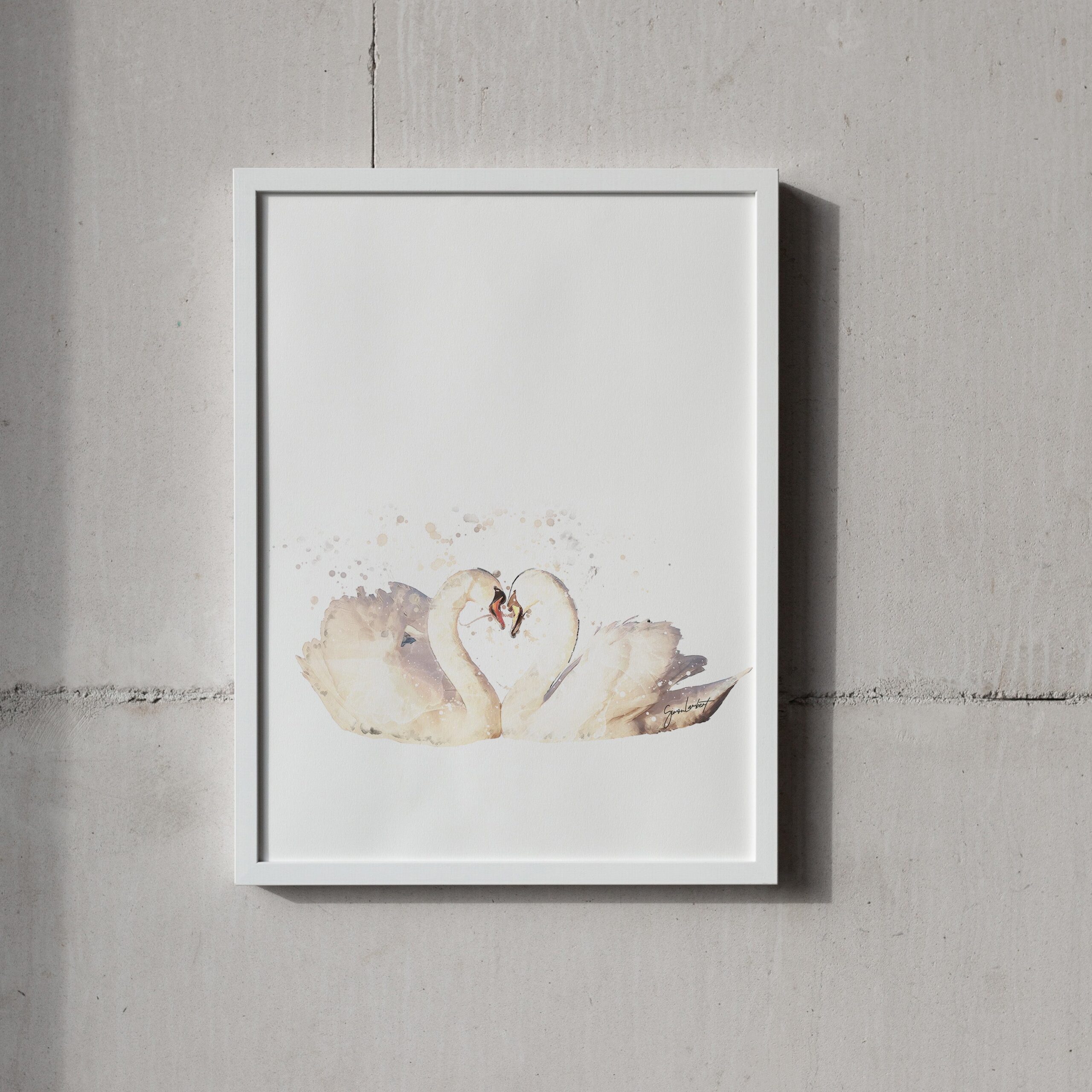 Swan Couple Portrait Splatter Style Artwork Fine Art Print (Unframed) - Image 3