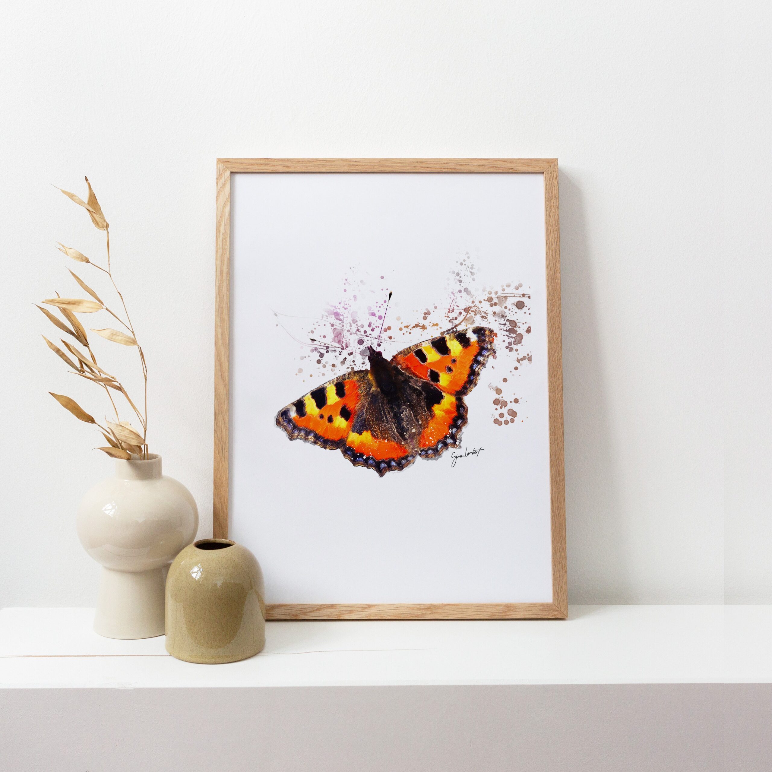 Tortoise Shell Butterfly Portrait Splatter Style Artwork Fine Art Print (Unframed) - Image 2