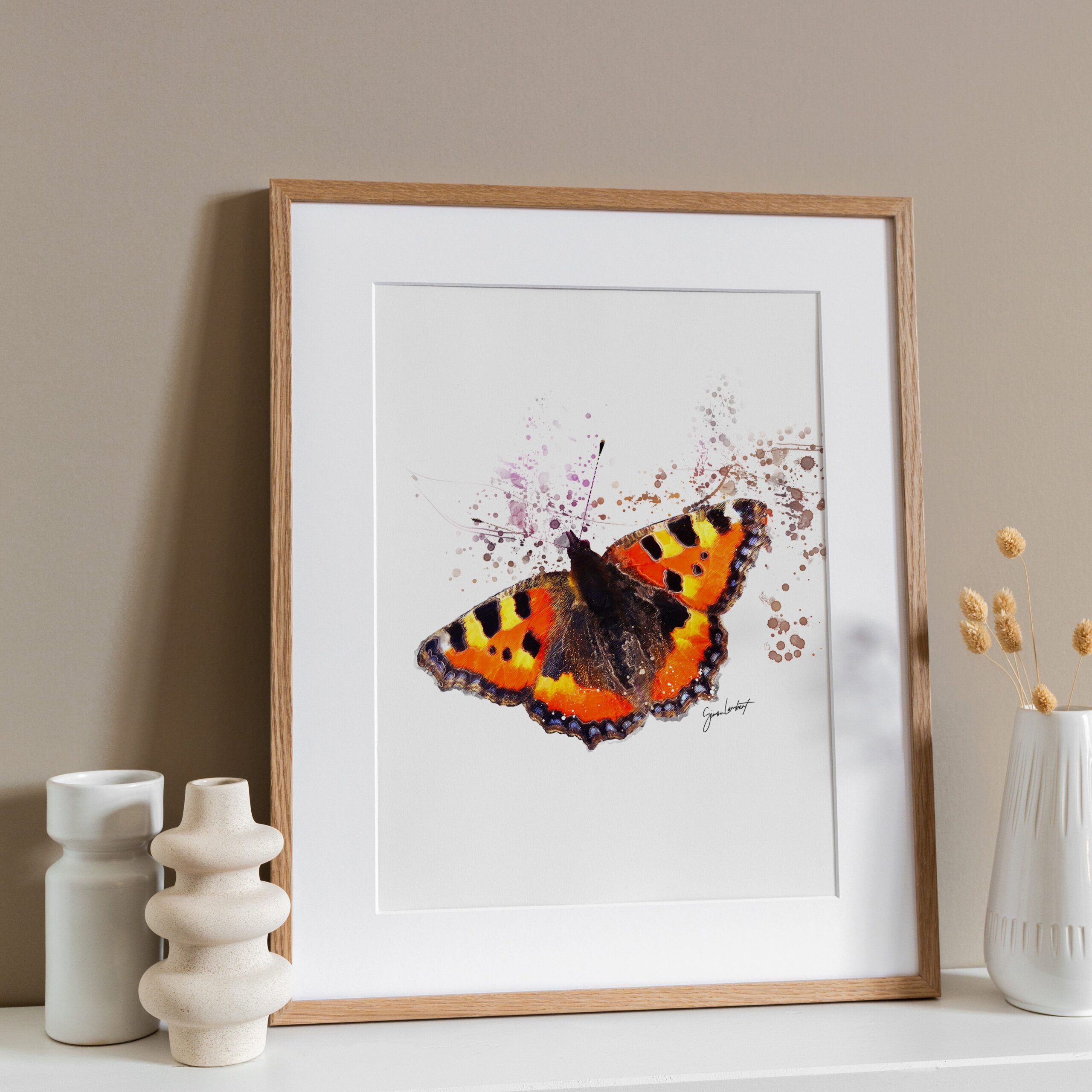 Tortoise Shell Butterfly Portrait Splatter Style Artwork Fine Art Print (Unframed) - Image 3