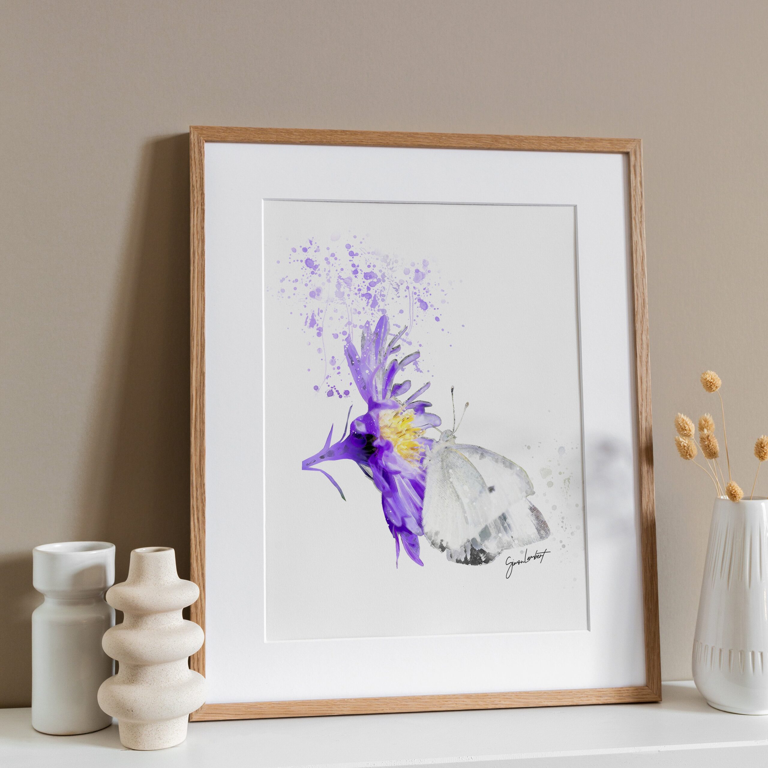 White Butterfly Portrait Splatter Style Artwork Fine Art Print (Unframed) - Image 2