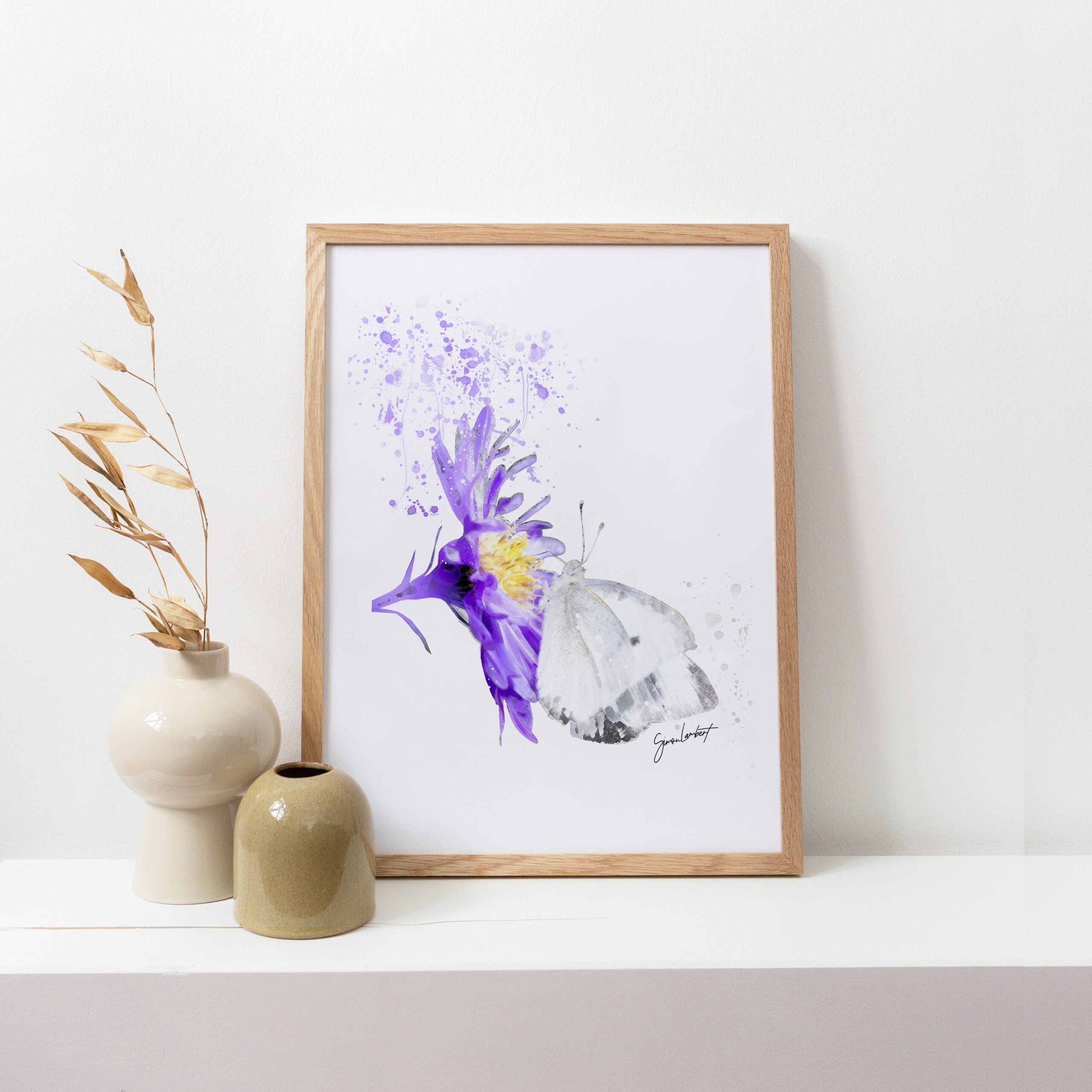 White Butterfly Portrait Splatter Style Artwork Fine Art Print (Unframed) - Image 3